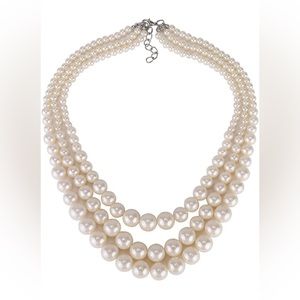 Simulated Pearl Necklace - 3 Strand